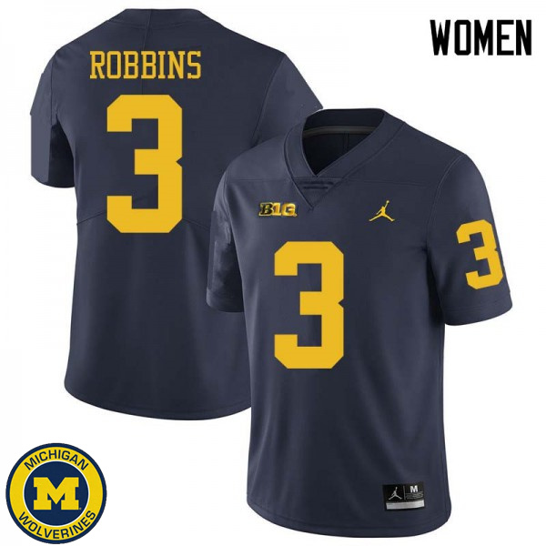 Womens University of Michigan #3 Brad Robbins Navy Jordan Brand Fashion Jersey